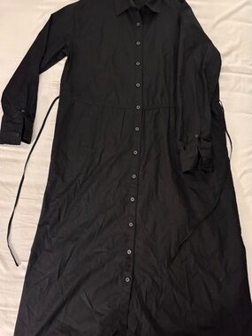 Everlane Black Button-Front Midi Shirt Dress